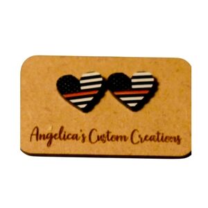 Red Line Firefighter Wood Stud Earrings